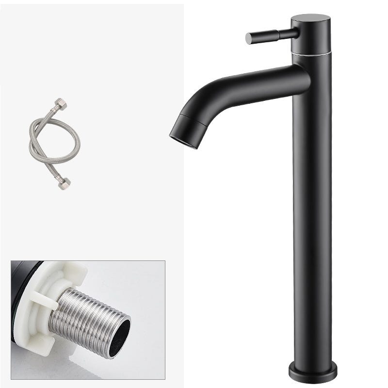 Robinet de lavabo en acier inoxydable 304 - Eau froide - Pour salle de bain  domestique - Monotrou - Avec tuyau d'arrivée d'eau de 60 cm- Noir
