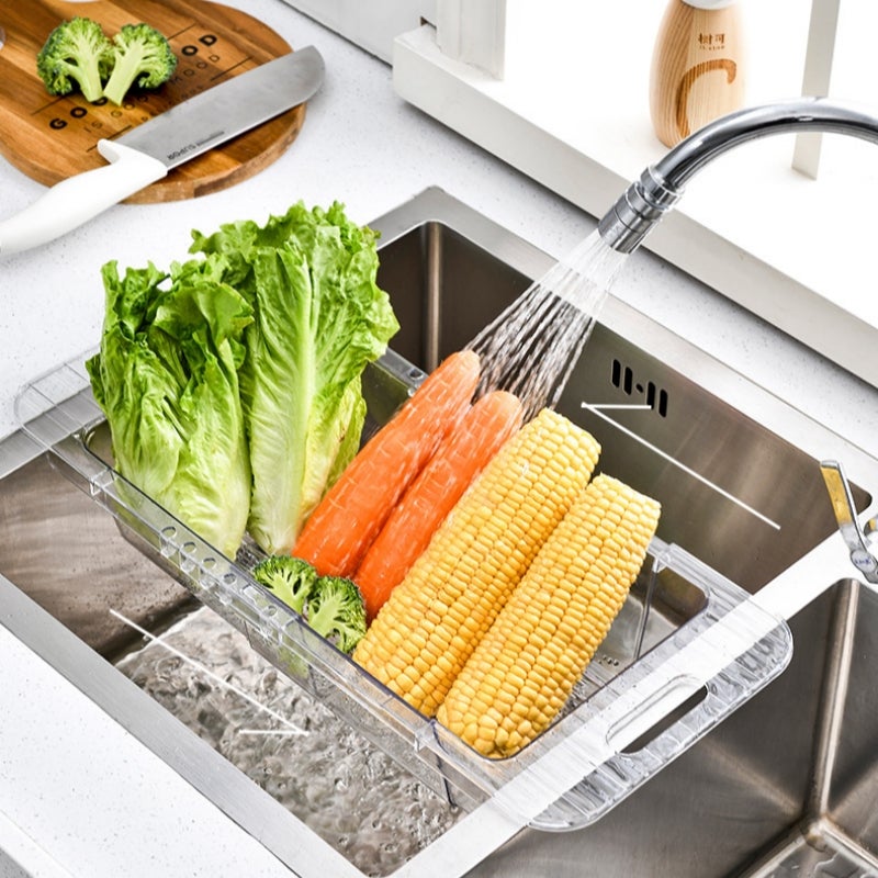 Égouttoir transparent pour évier de cuisine - Rangement extensible en  plastique pour bols, paniers d'égouttage et légumes