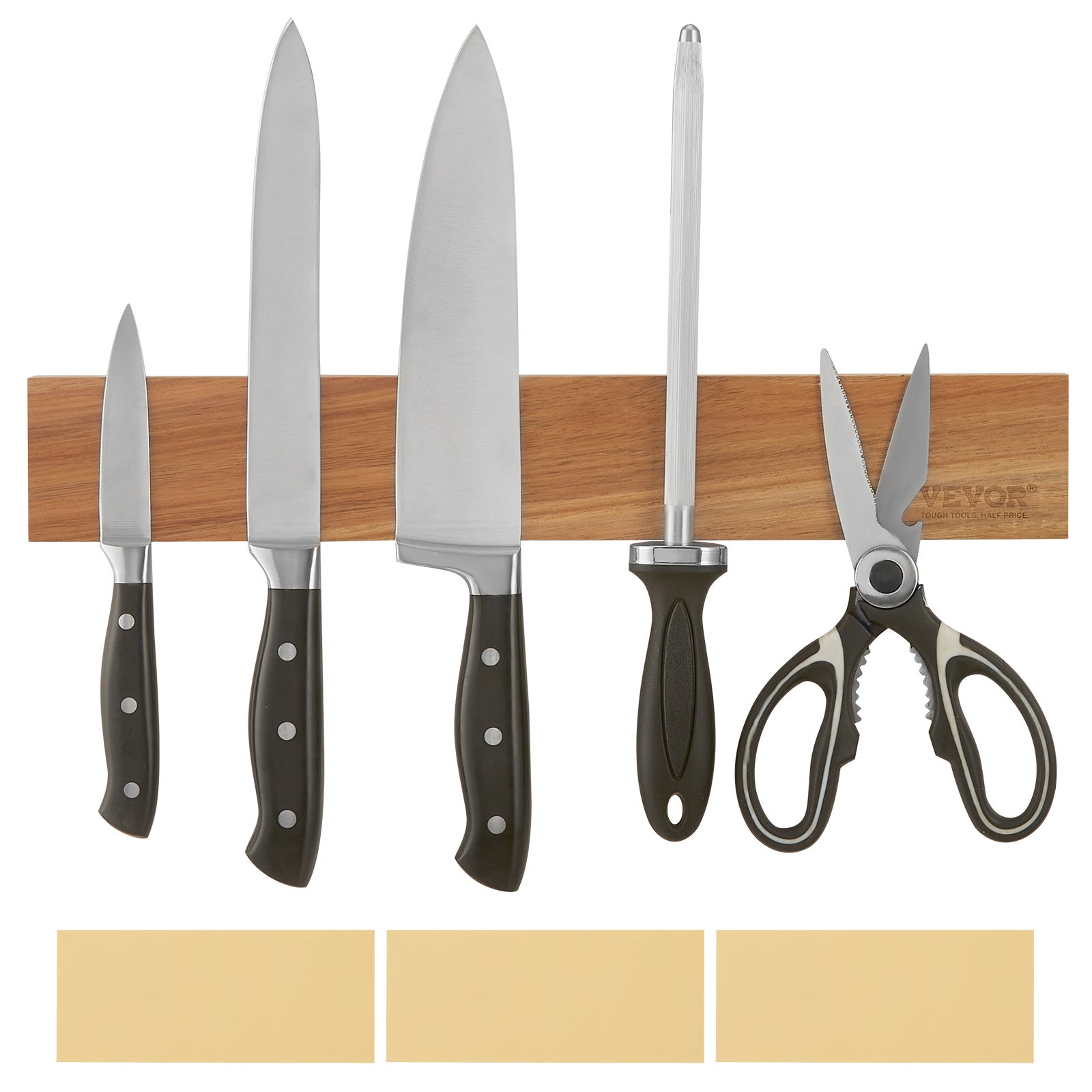 Set de couteaux 6 pièces avec barre magnétique, bois d'olivier
