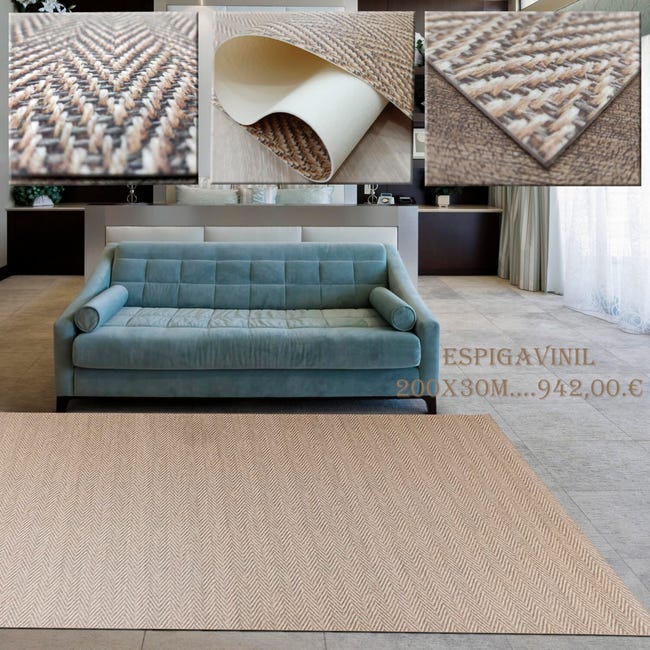 Alfombra Vinilica Espiga, para cocina, pasillo, de color marron, beig  efecto natural digitalizado. 67x250 cm