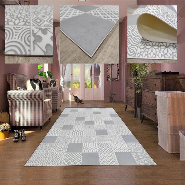 Alfombra vinílica VinylFloor, alfombra estampada PVC, lavable y  antideslizante Grises,60 x 120 cm