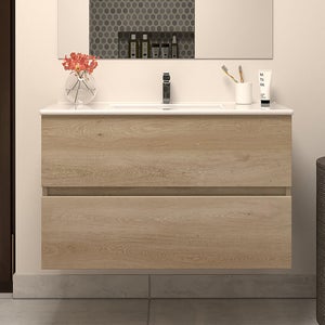 Meuble de salle de bain 80 cm simple vasque 1 tiroir sans miroir PENA  bambou (chêne clair) COSYNEO - GIBPENA80BAMB - COSYNEO - GIBPENA80BAMB