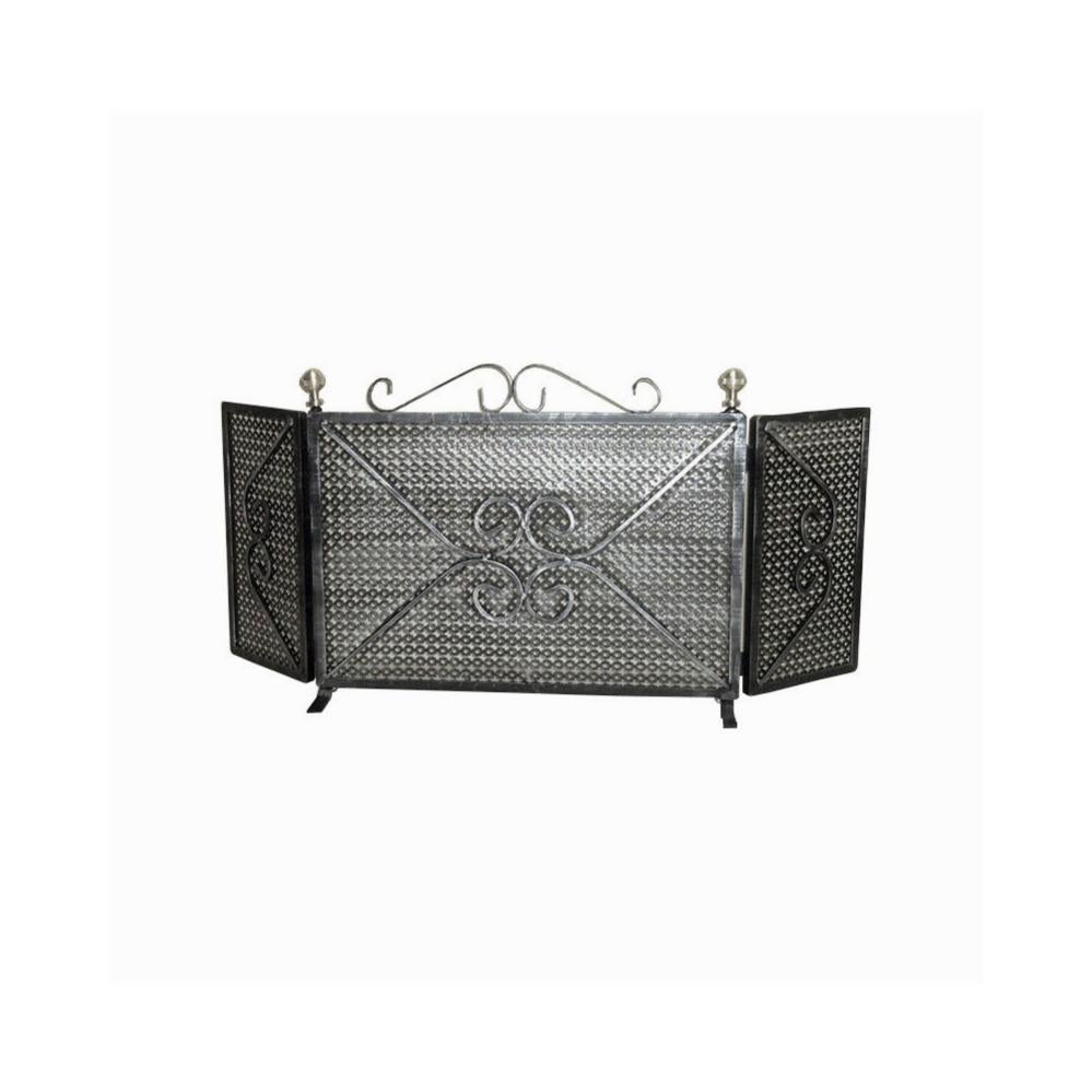 Parascintille Per Caminetto Rettangolare - Misure 90x40 Cm, 3 Ante, In Ferro