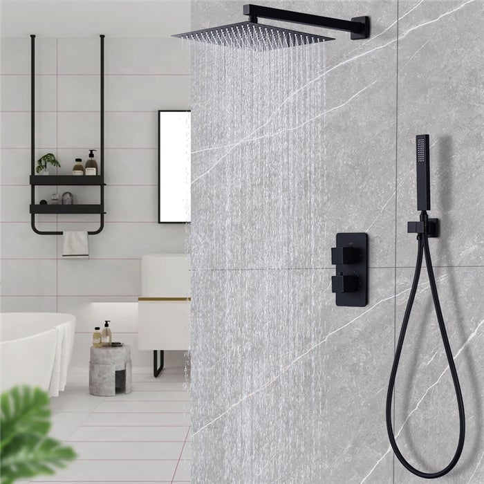 Douche de pluie fixée au mur noir et ensemble de douche avec douchette en  laiton massif 300 mm