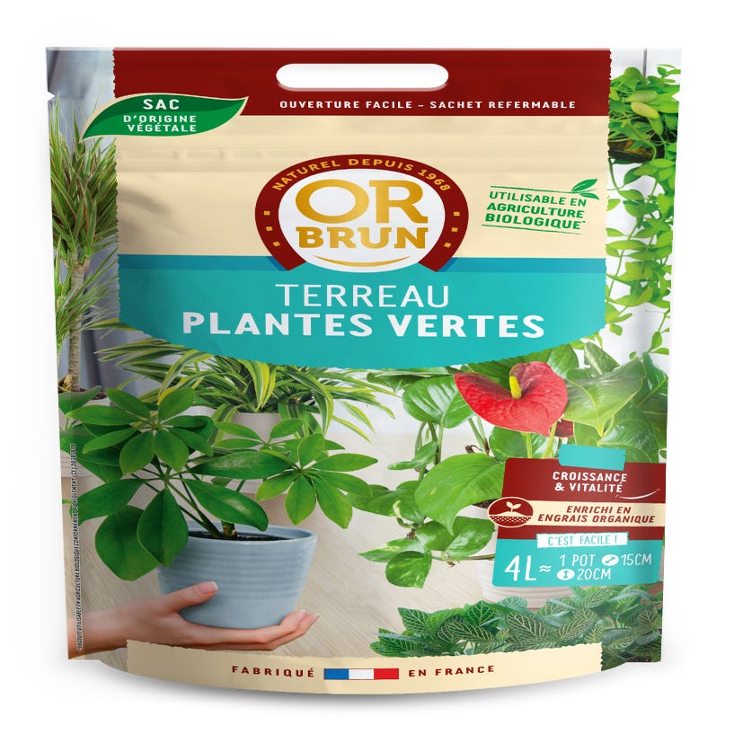 OR BRUN OBRTVER4, Terreau Plantes Vertes, 4L, Favorise La Croissance
