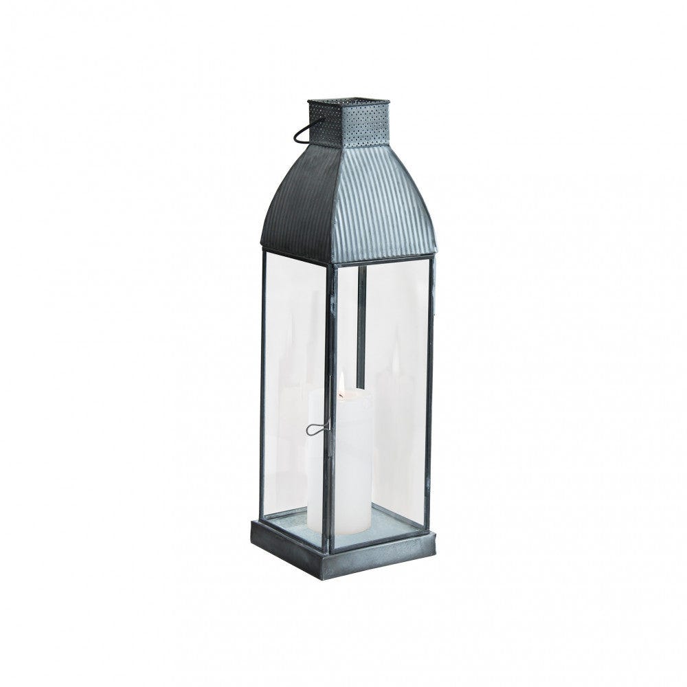 Lanterna portacandela da esterno in vetro e metallo Brittany - 12x12x41 cm