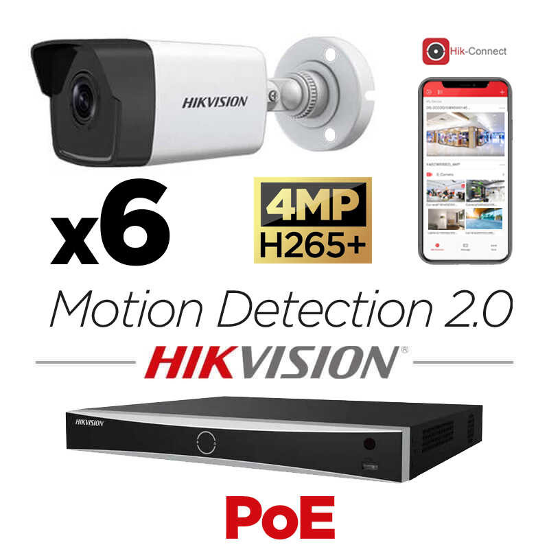 Kit vidéosurveillance 6 caméras Hikvision 4MP H265+ Motion Detection 2. ...