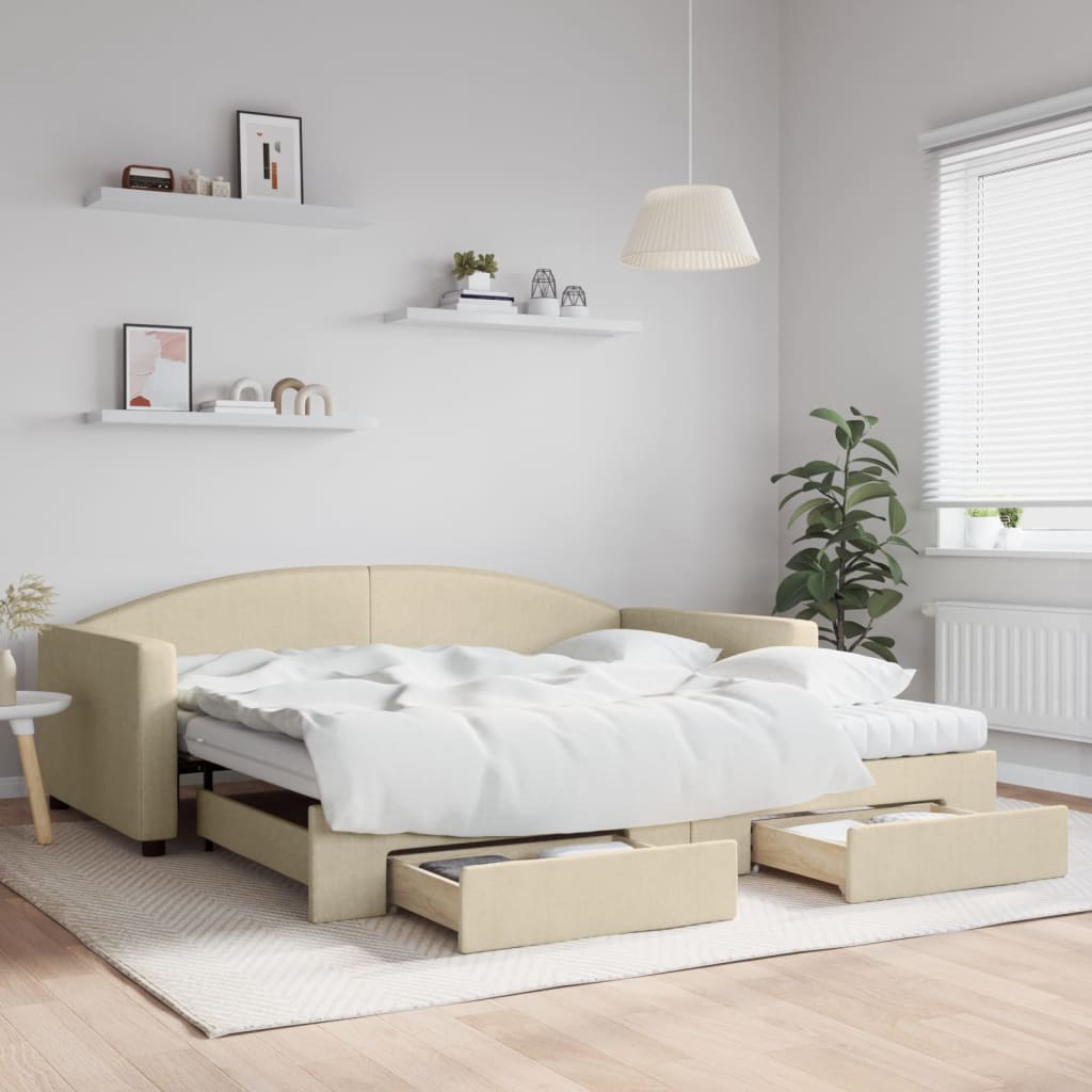 Maison Exclusive Sofá cama nido con cajones tela color crema 100x200 cm