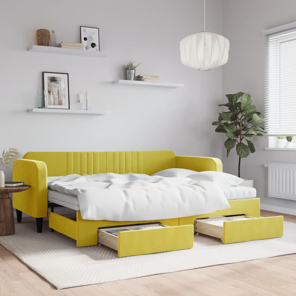 Maison Exclusive Sofá cama nido con cajones terciopelo amarillo 80x200 cm