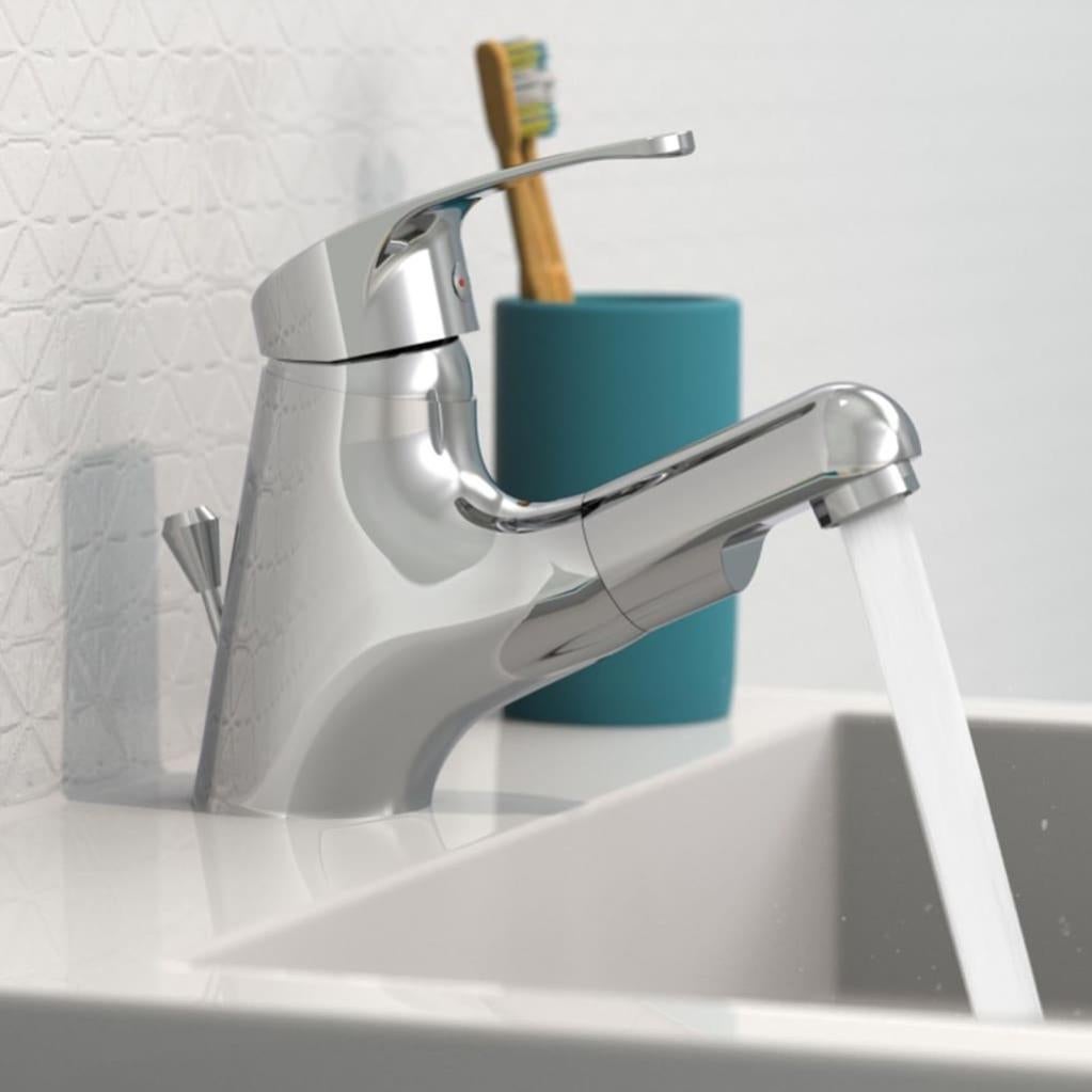 Rubinetto Lavabo Bagno Monocomando Cromo – Con Tubi Flessibili Da 60 Cm, Valvola Ceramica, Miscelatore Da Piano, Facile Installazione
