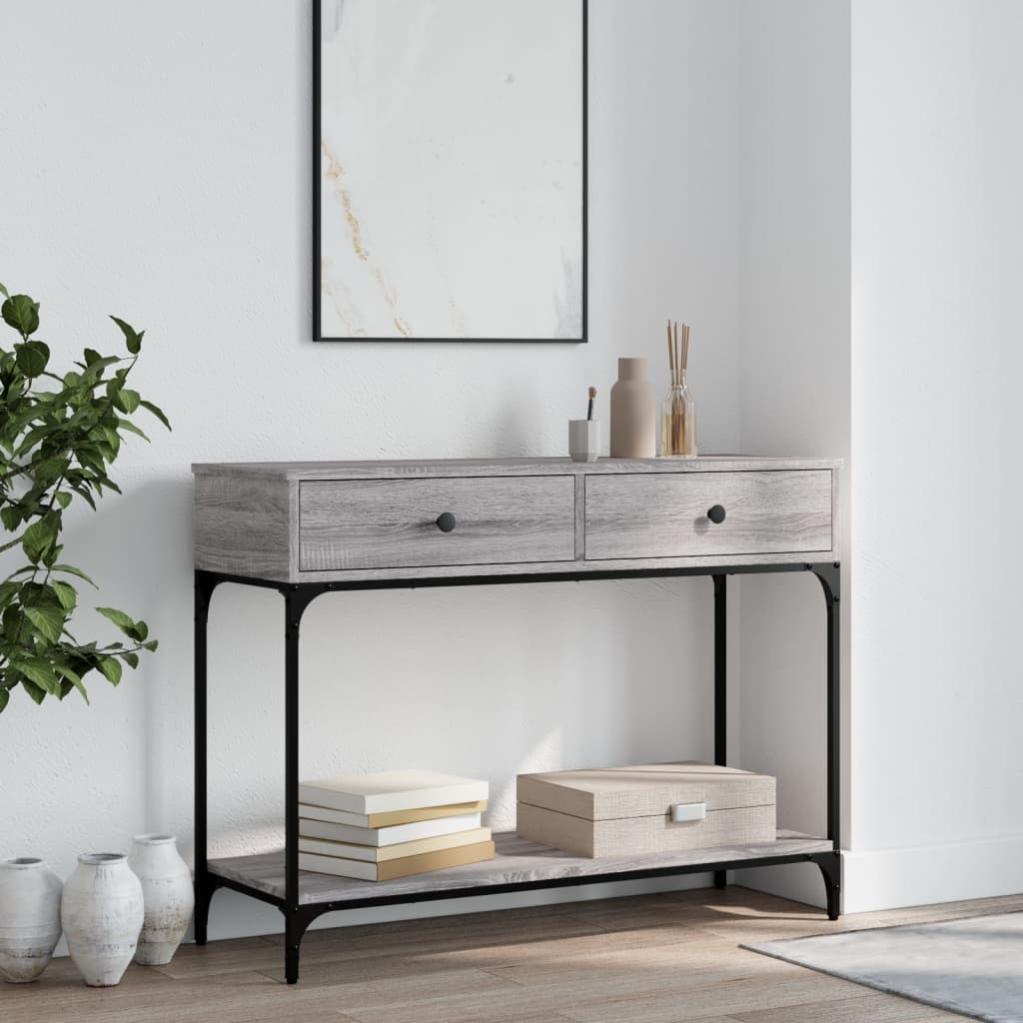 Gecheer Tavolino Consolle In Rovere Fumo 100x22,5x75 Cm - Legno Multistrato E Telaio In Metallo, Stile Moderno