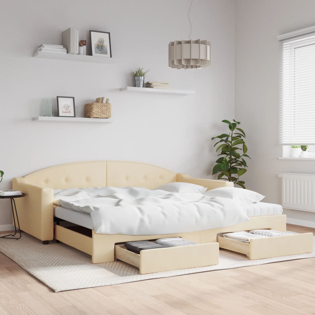 Maison Exclusive Sofá cama nido con cajones tela color crema 100x200 cm