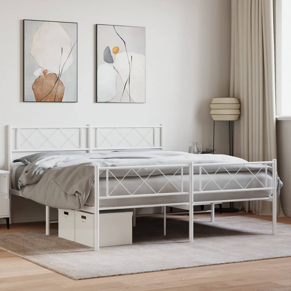 Maison Exclusive Estructura cama metal con cabecero y estribo blanco  150x200 cm