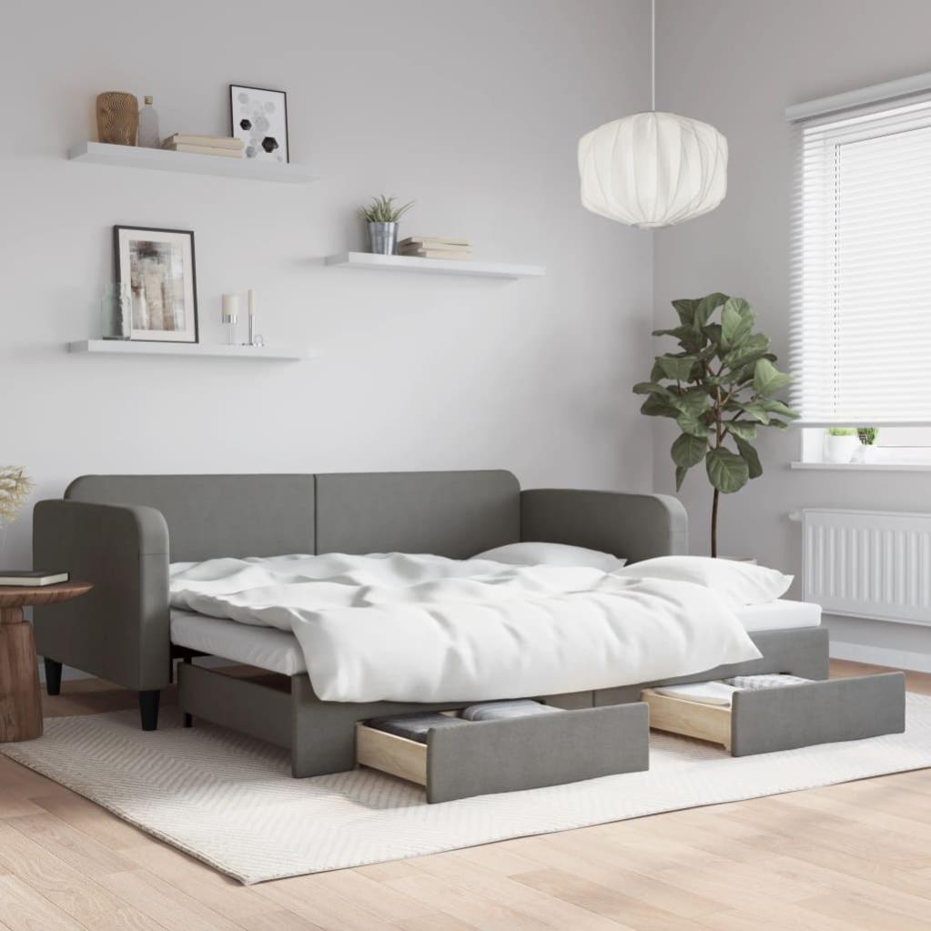 VidaXL Divano Letto Con Letto Estraibile 90x200cm - Grigio Scuro, Tessuto, Struttura Legno E Metallo (Materassi Non Inclusi)