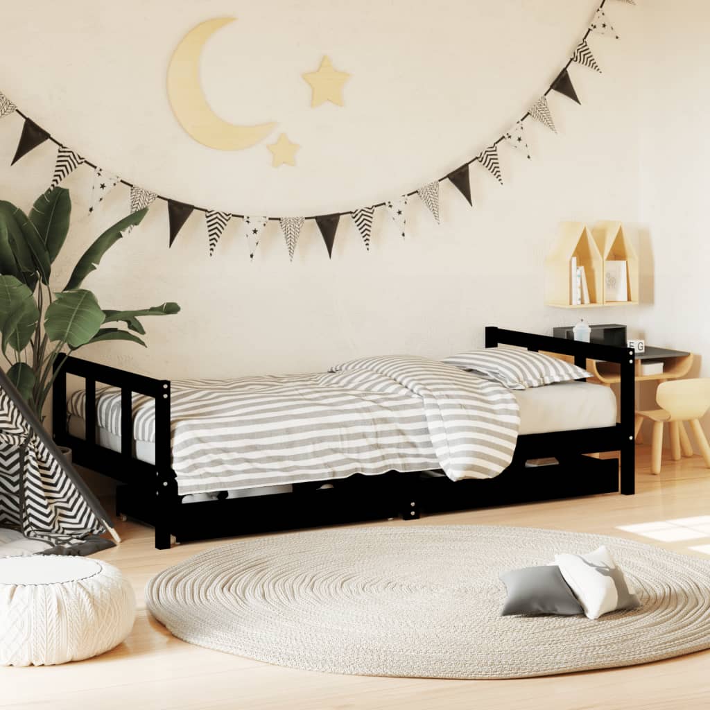 Maison Exclusive Estructura de cama infantil con cajones madera negro 90x190  cm