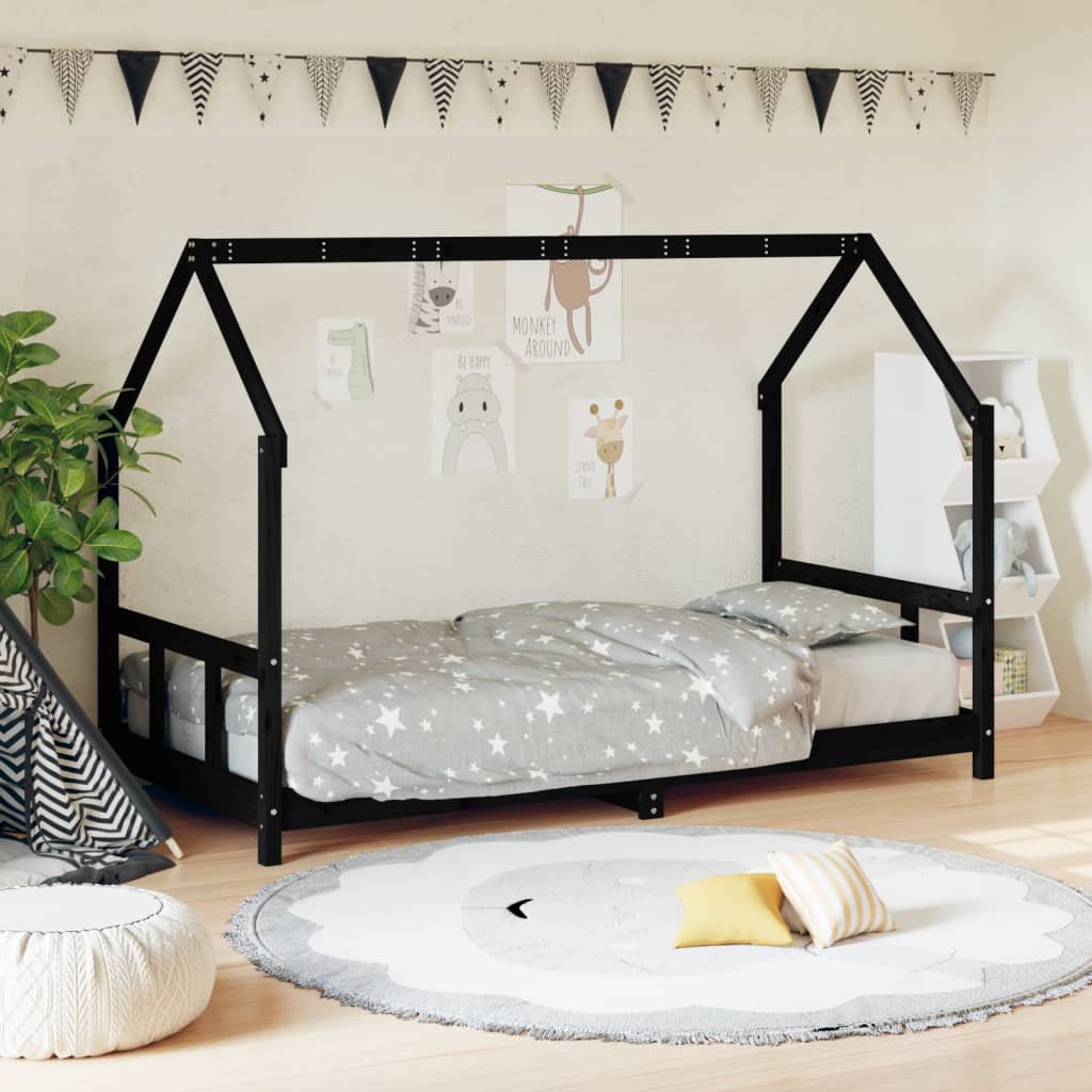 Maison Exclusive Estructura de cama para niños madera de pino negro 90x190  cm