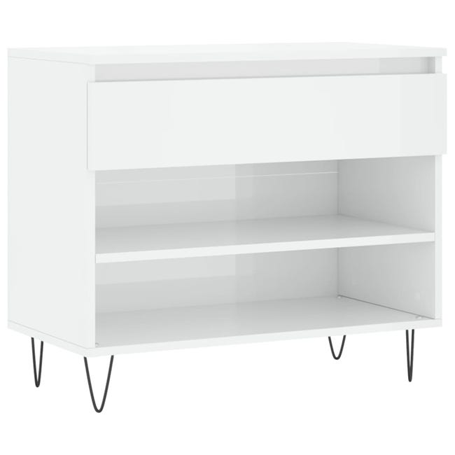 Mueble zapatero madera contrachapada blanco brillo 60x35x105 cm