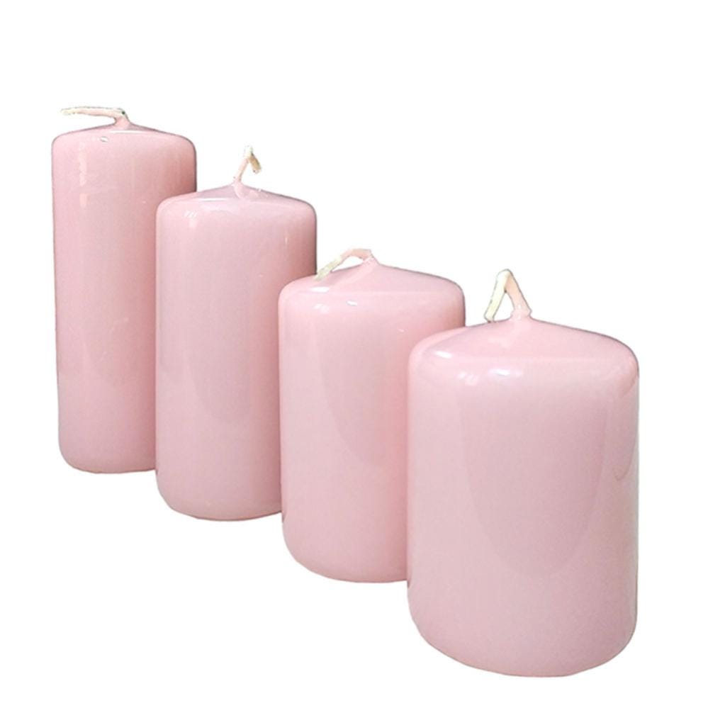 Set 4 candele a cilindro rosa centrotavola di natale in cera
