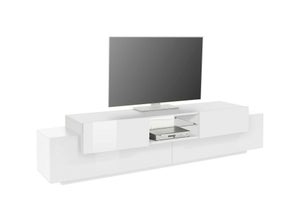 Mobile porta TV Dfilipp, Credenza bassa da soggiorno, Base porta TV, 100%  Made in Italy, cm 220x43h46, Bianco lucido