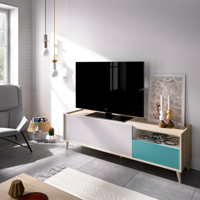Mueble TV Dadl, Aparador bajo para salón, Aparador salón para televisión,  204x42h48 cm, Roble y Blanco