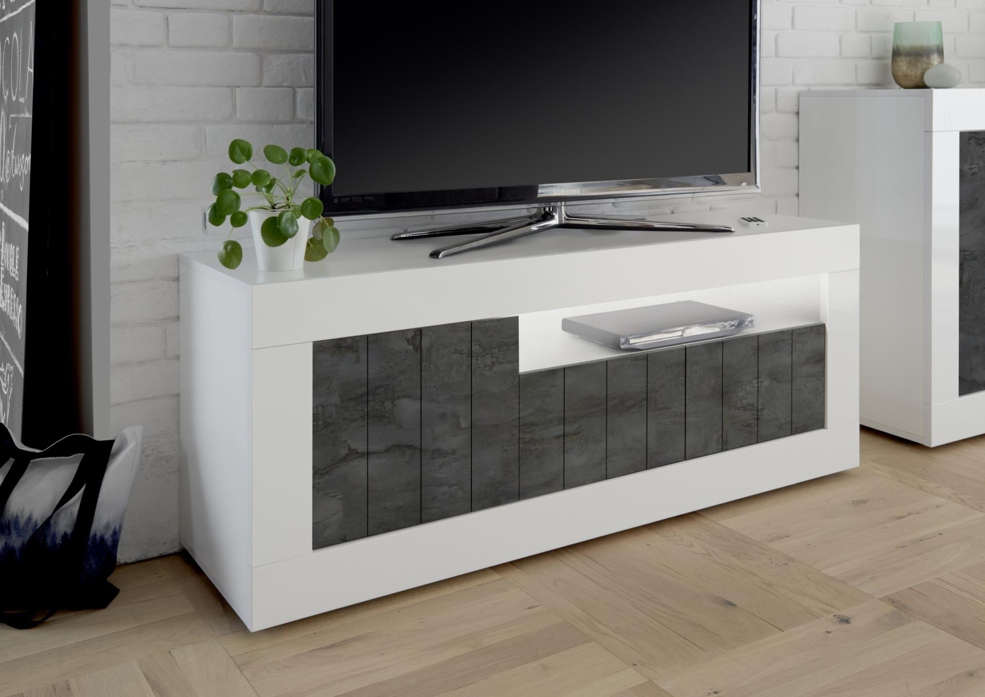 URBE 12 Mobile Contenitore 2 Ante Design Moderno – Struttura Effetto Ossido E Ante Con Serigrafia Effetto Cemento, 110x86x42 Cm - 3