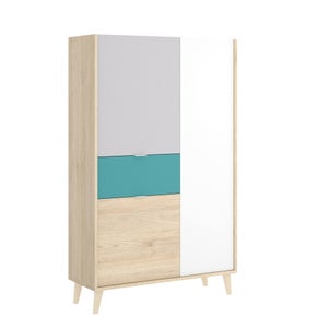 Credenza Dmere, Buffet dispensa da soggiorno, Madia da salotto moderna a 4  ante, 120x40h191 cm, Bianco e Rovere