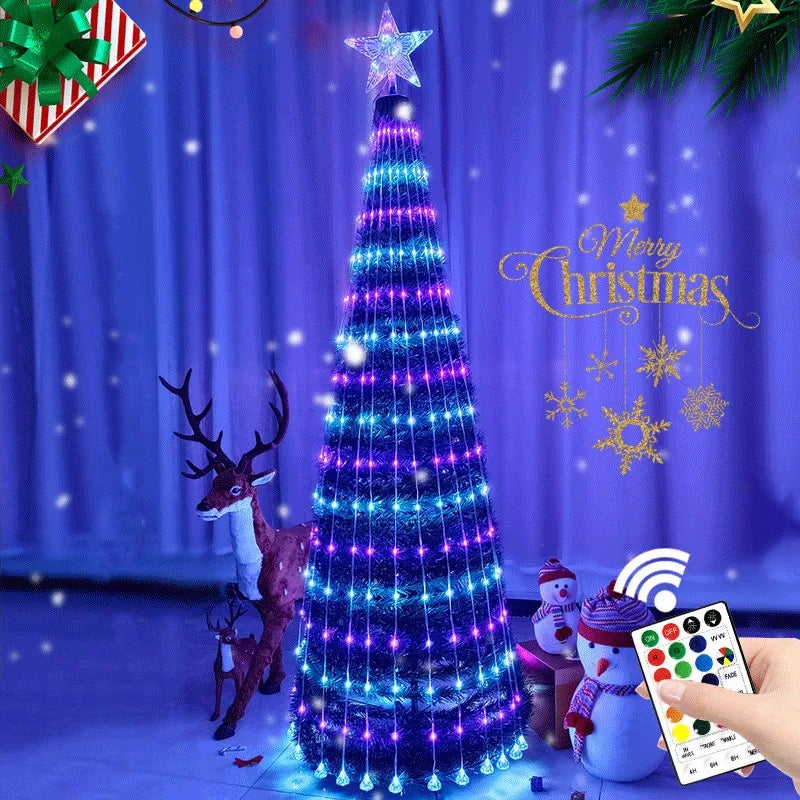 Luce decorativa per albero di Natale intelligente, 380 luci a stringa LED  RGB 24 modalità di illuminazione con stella per albero di Natale da 210 cm