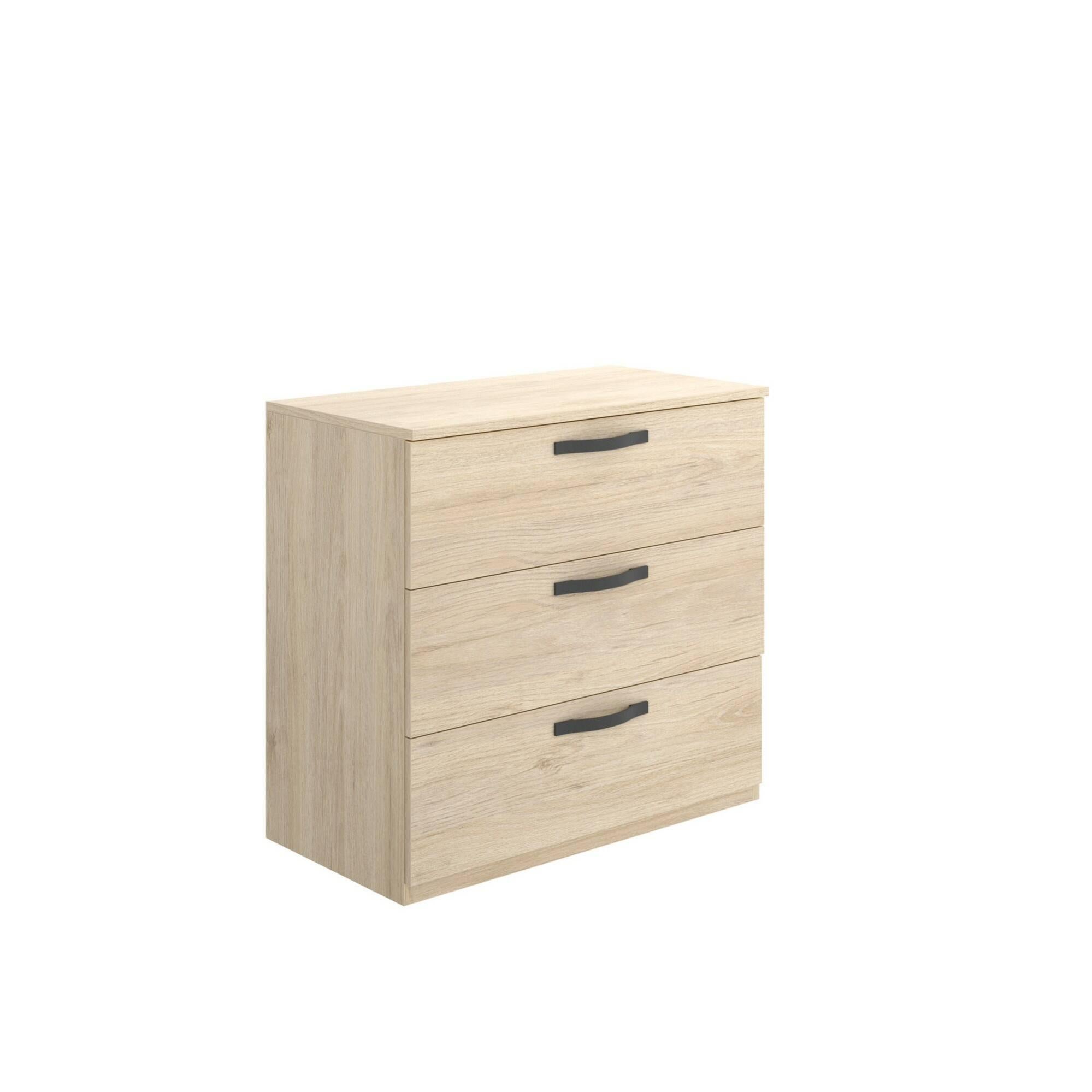 Comodino Primm 3 Cassetti – Cassettiera Moderna Bianco E Rovere 55x38x33 Cm Per Camera Da Letto O Ingresso