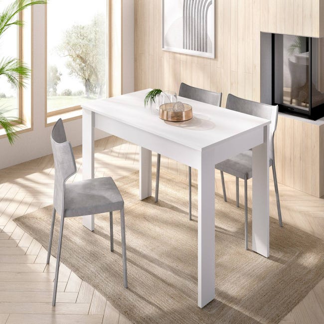 Mesa de cocina rectangular blanca y roble Nube de 60 x 77 x 100-150 cm