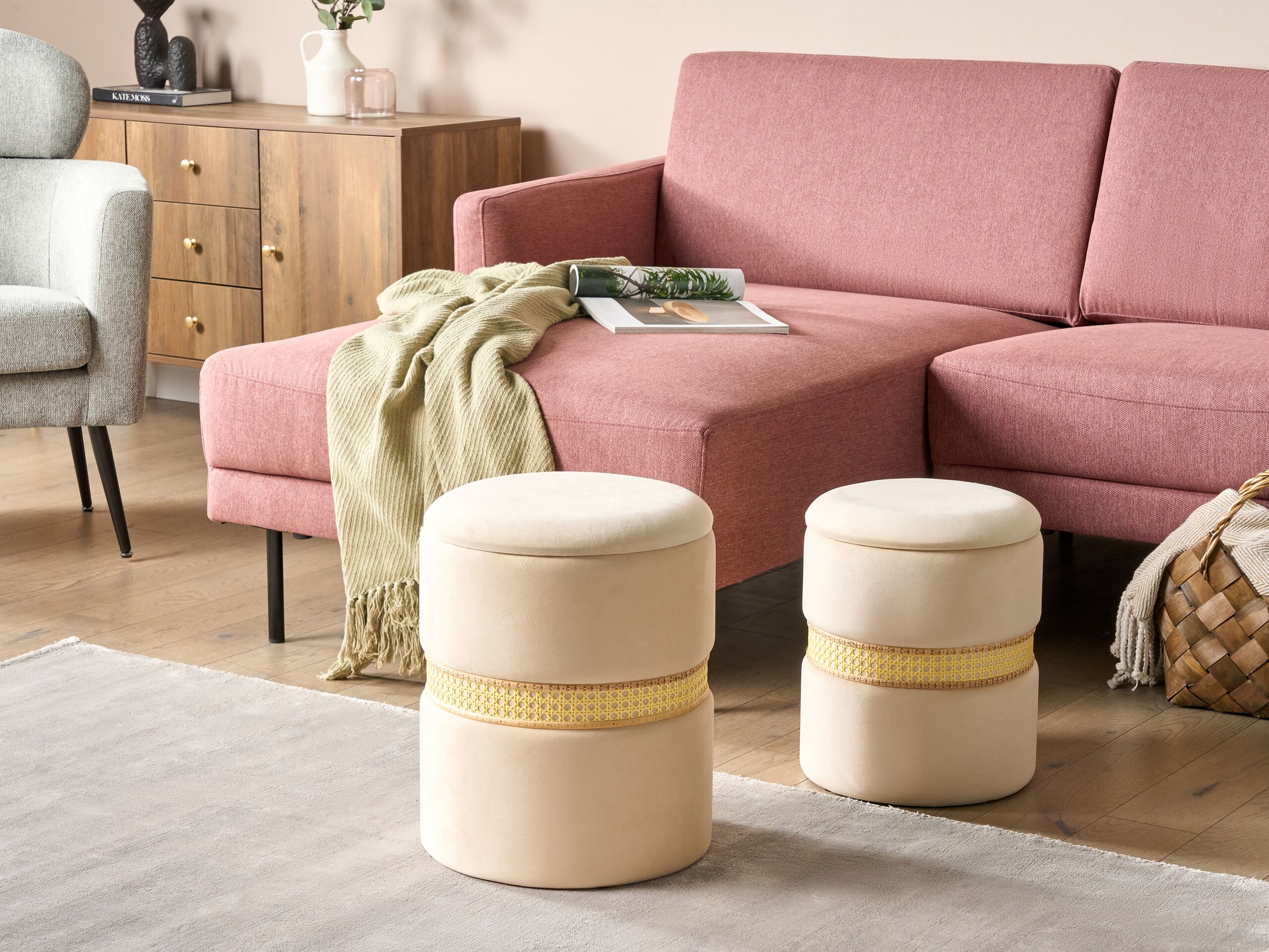 Set di 2 pouf velluto tortora MEDFORD