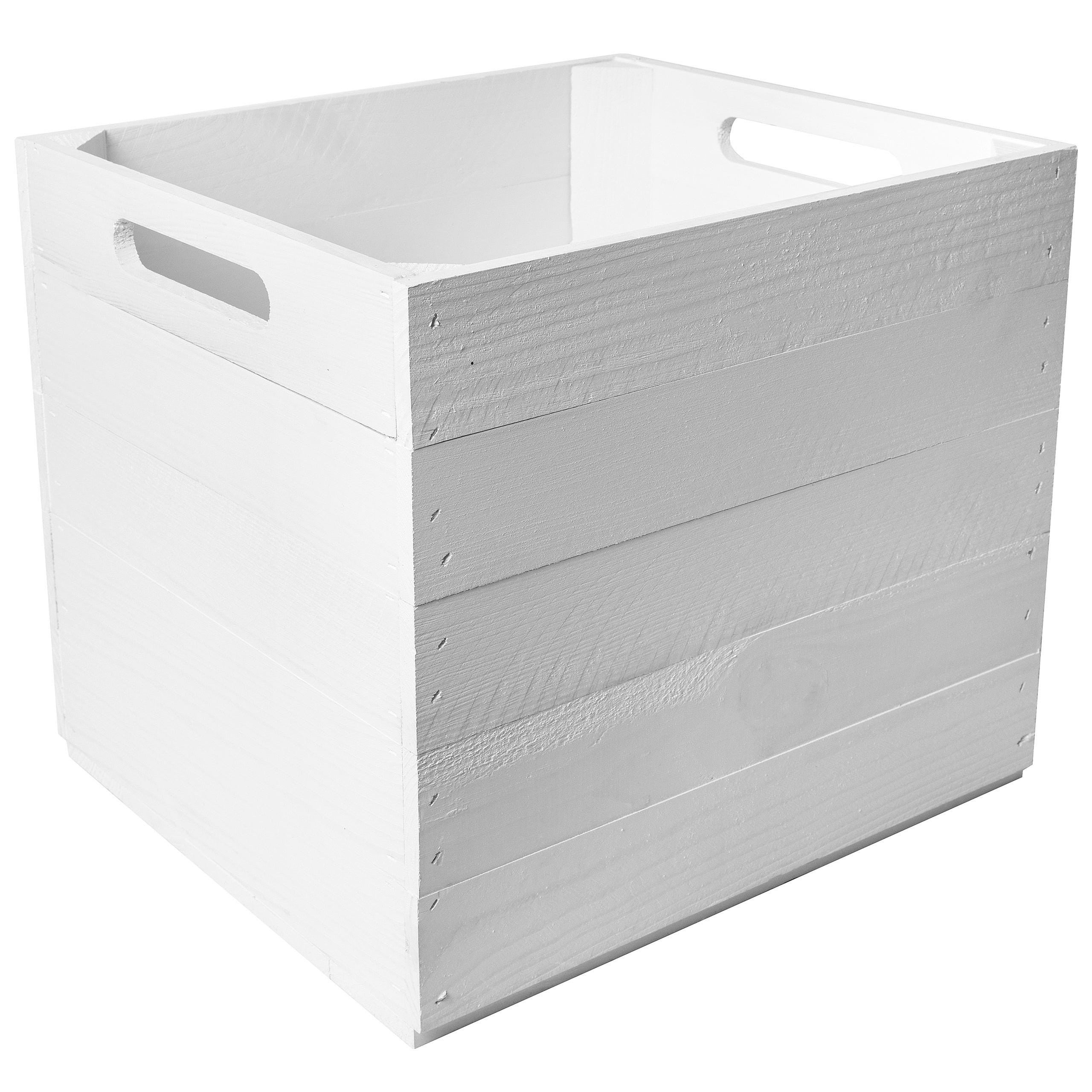 Creative Deco Caja de Madera Natural Compatible con Estantes Kallax, 33x37x33cm, Cesta Decorativa Blanca con Asas, Cajón Almacenaje Juguetes