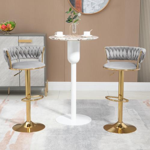 SUPPNEED Set di 4 sgabelli da bar con schienale, in lino, regolabili in altezza, per bancone
