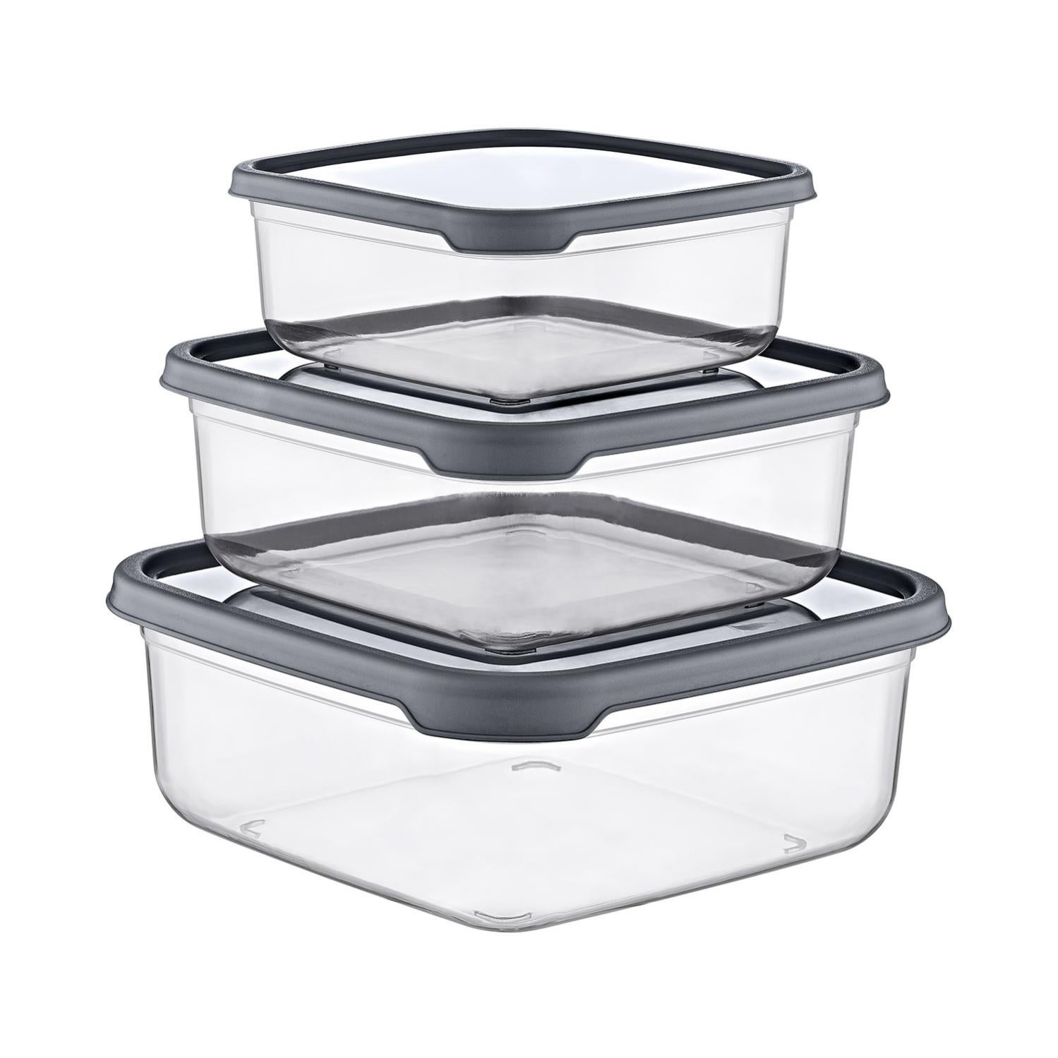 x Set 3 Pezzi Contenitori Per Alimenti In Vetro Con Coperchio Plastica