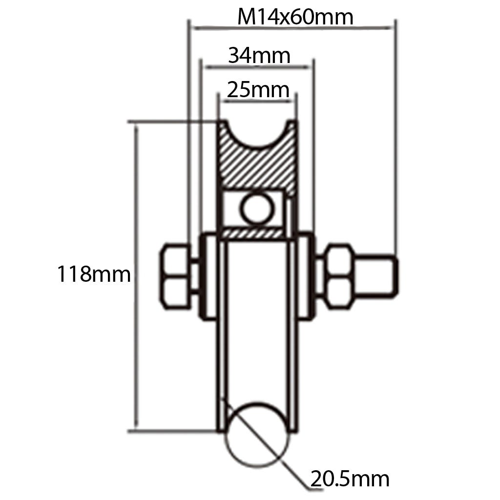 Galet de roulement de porte coulissante de placard - Charge par vantail :  100 kg - Version : Roulette avec rainure - Ga