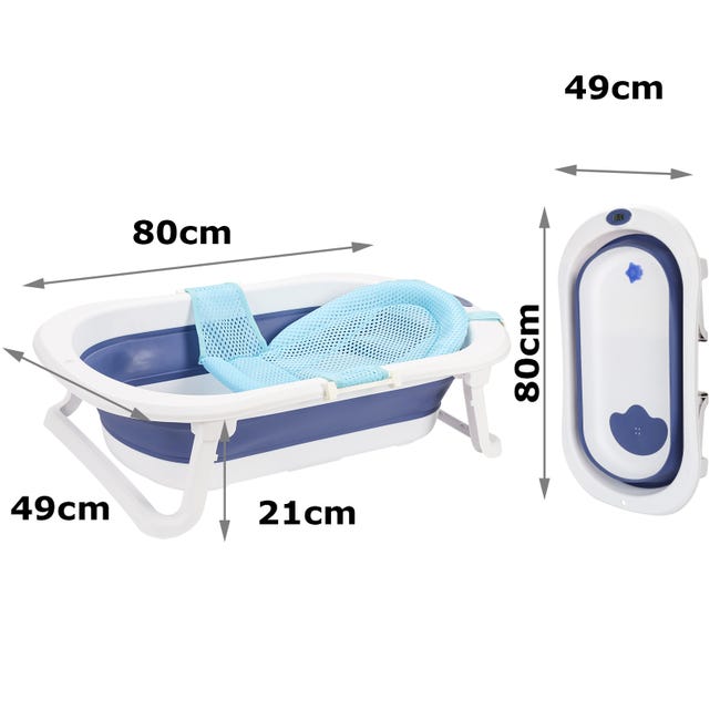 Baignoire Pliable pour bébé avec Coussin de Bain Peu Encombrant  Antidérapante pour Nouveau-nés à partir de 0 Mois Bleu