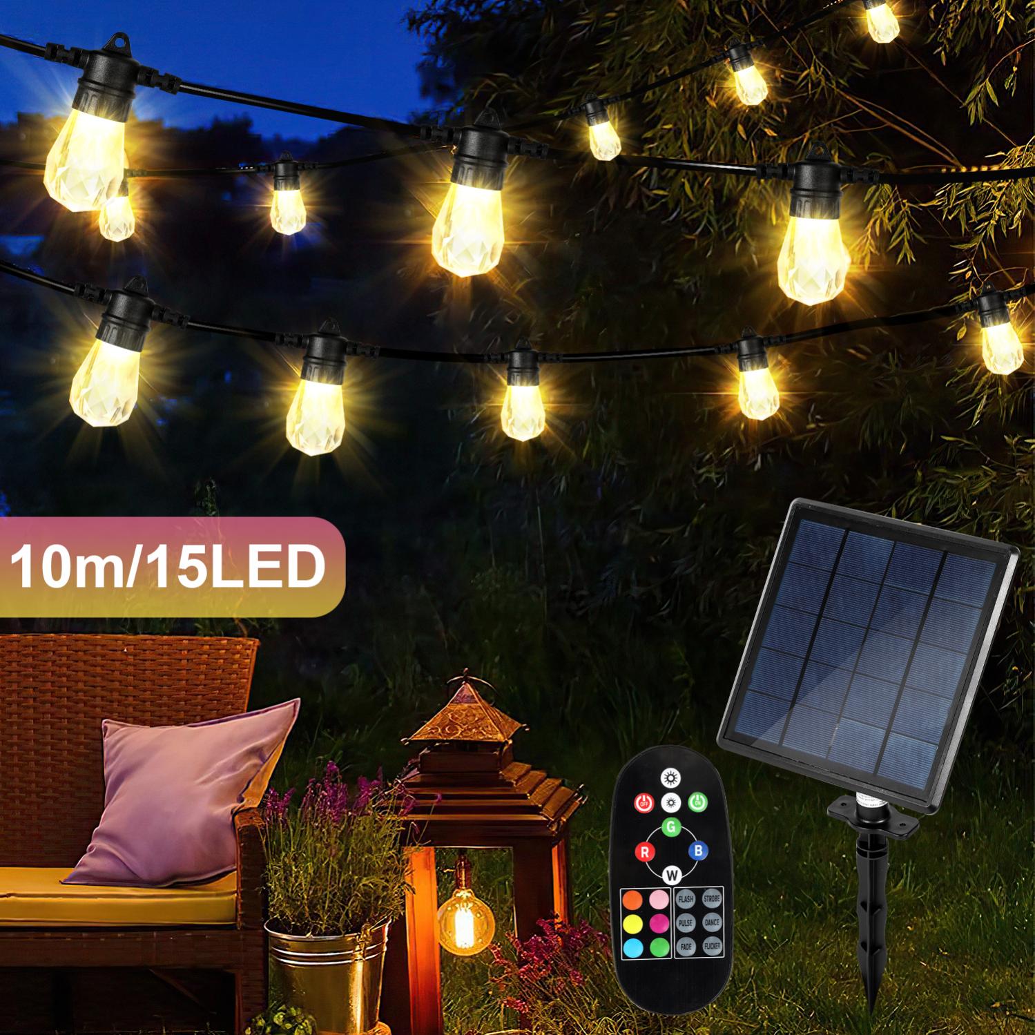 Guirlande Lumineuse Solaire Extérieur - 10 Lanternes IP44, Lumière Blanc Chaud, 6h D'autonomie - Pour Jardin, Balcon, Fêtes