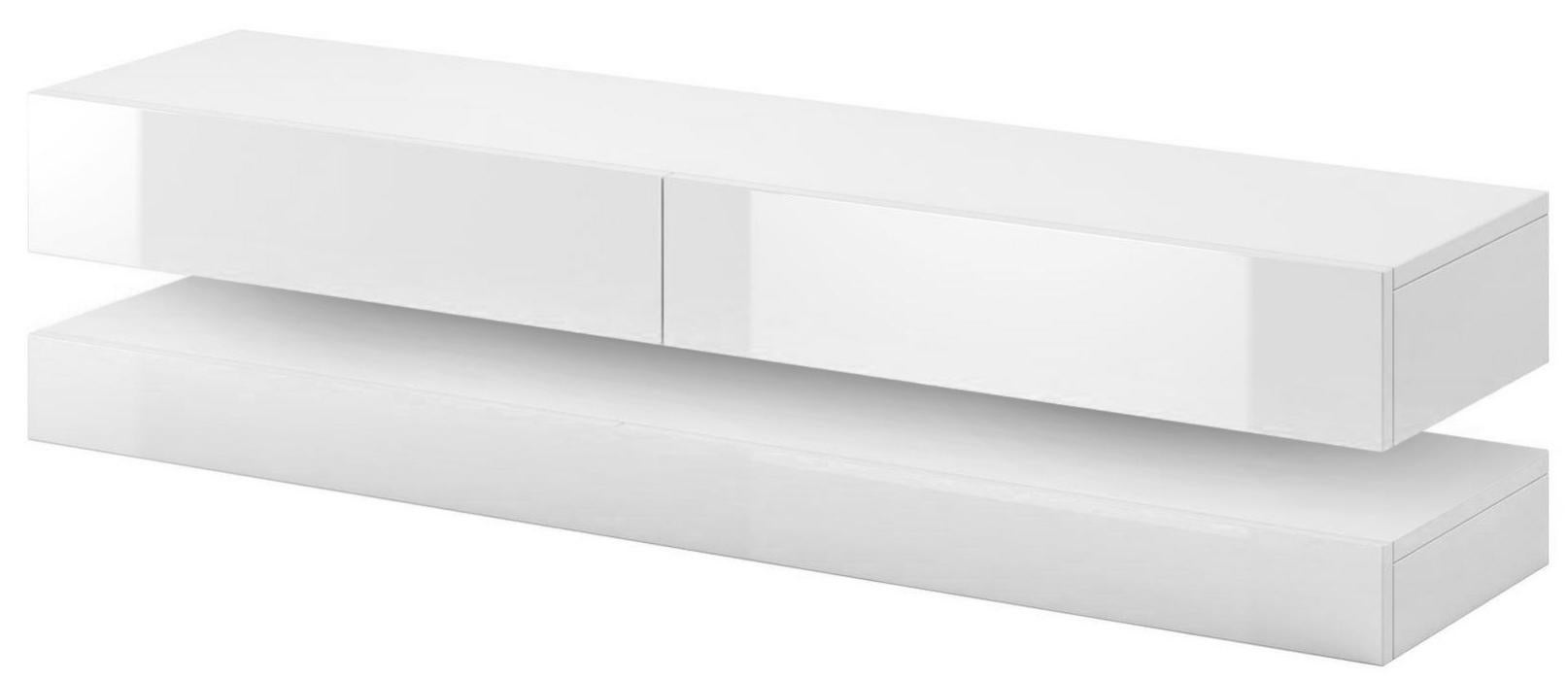 Meuble TV suspendu 2 tiroirs bois blanc et blanc laqué Kapan 140 cm