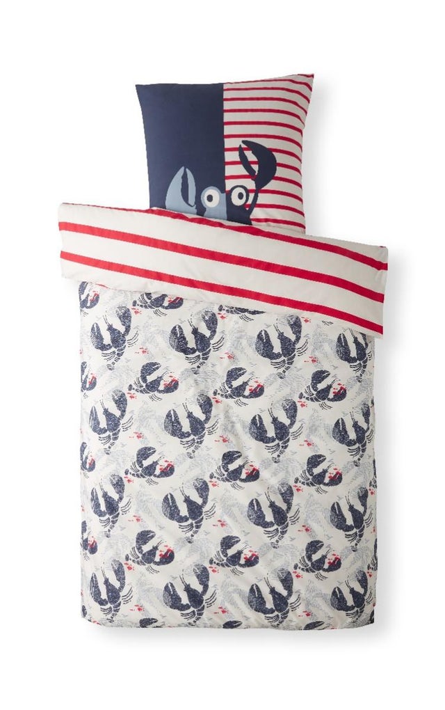 Housse De Couette Catimini Creativ Cotier 140x200 cm + Taie D'oreiller Ecrevisse 63x63 cm - 100% Percale De Coton - Blanc