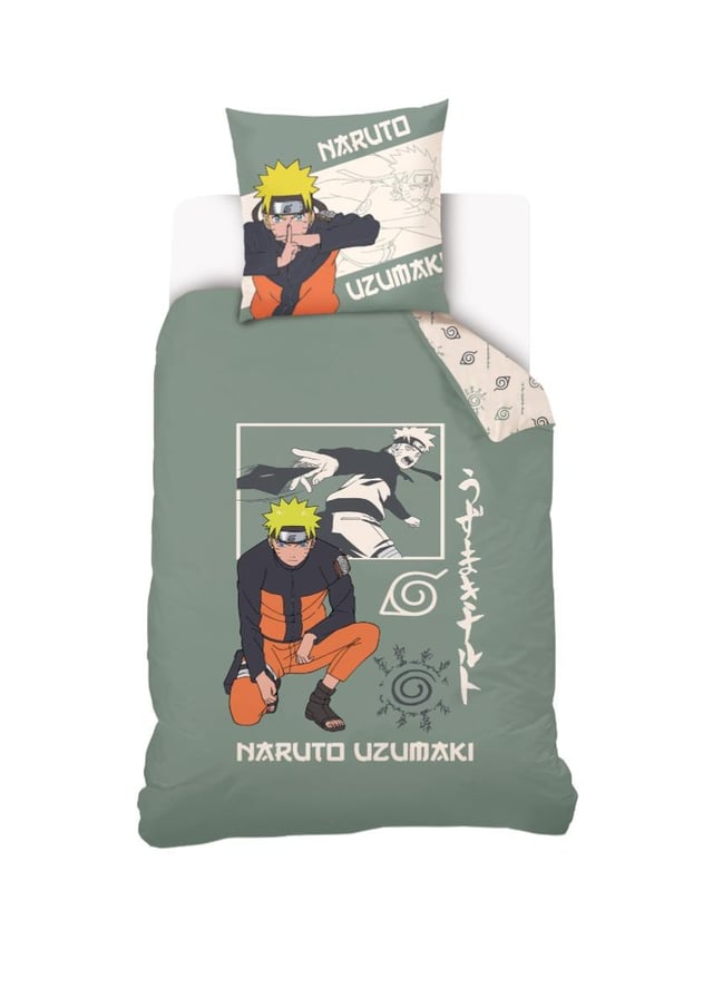 Naruto - Housse De Couette Naruto Uzumaki 140x200 cm + 1 Taie d'oreiller 63x63 cm - 100% Coton - Vert
