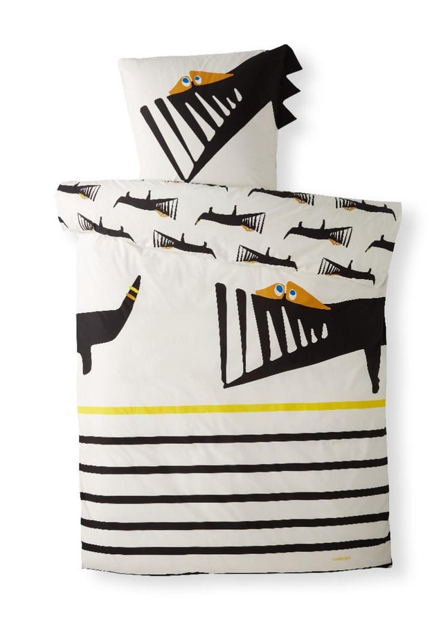 Housse De Couette Catimini Graphic City 140x200 cm + Taie D'oreiller Crocodile 63x63 cm - 100% Percale de Coton - Blanc