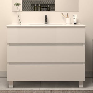 Meuble de salle de bain 100 cm blanc, meuble de salle de bain laqué blanc  Calabro
