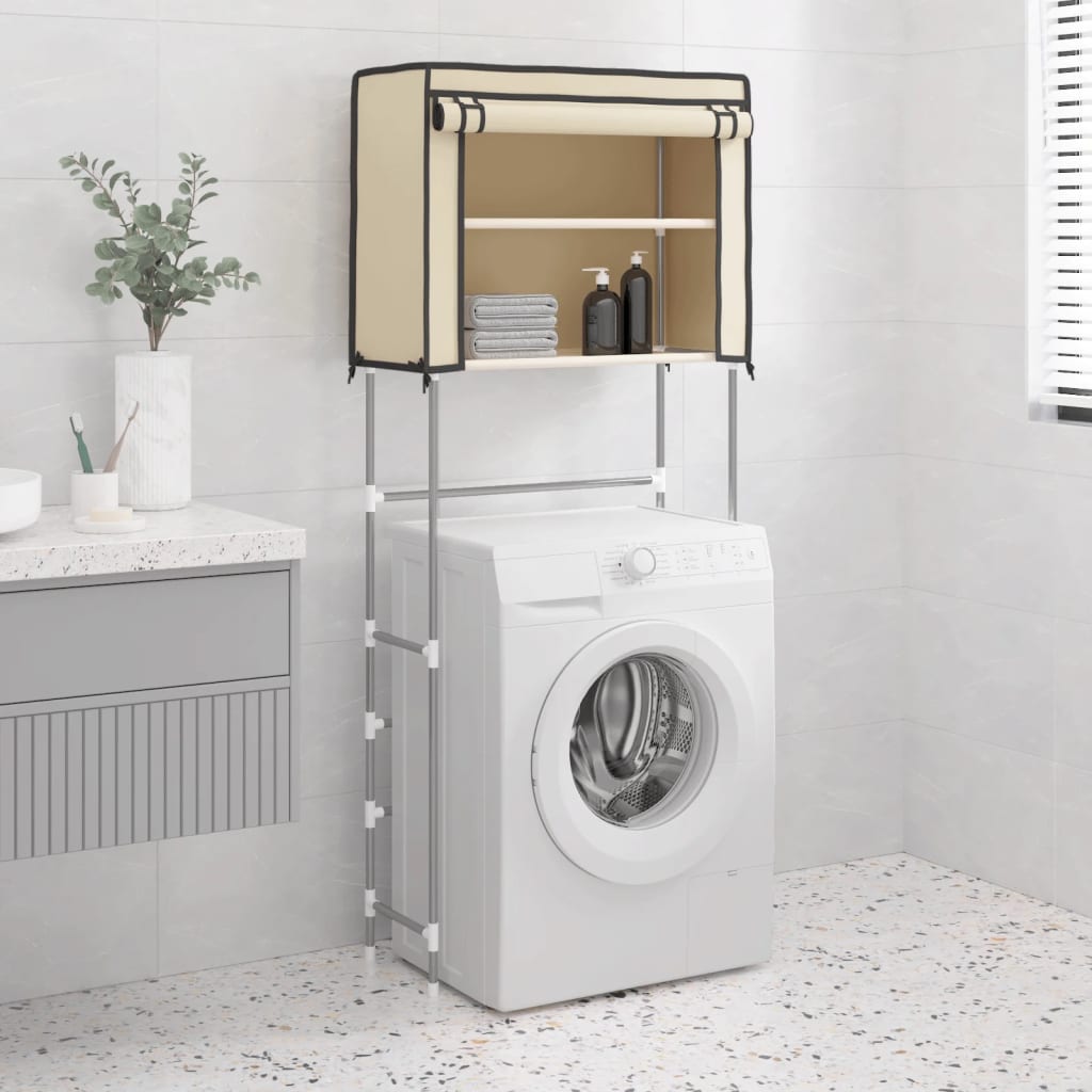Relaxdays Armoire de machine à laver en bambou, droit, portes en lamelles,  3 supports, armoire WC, HlP 164x66x26 cm