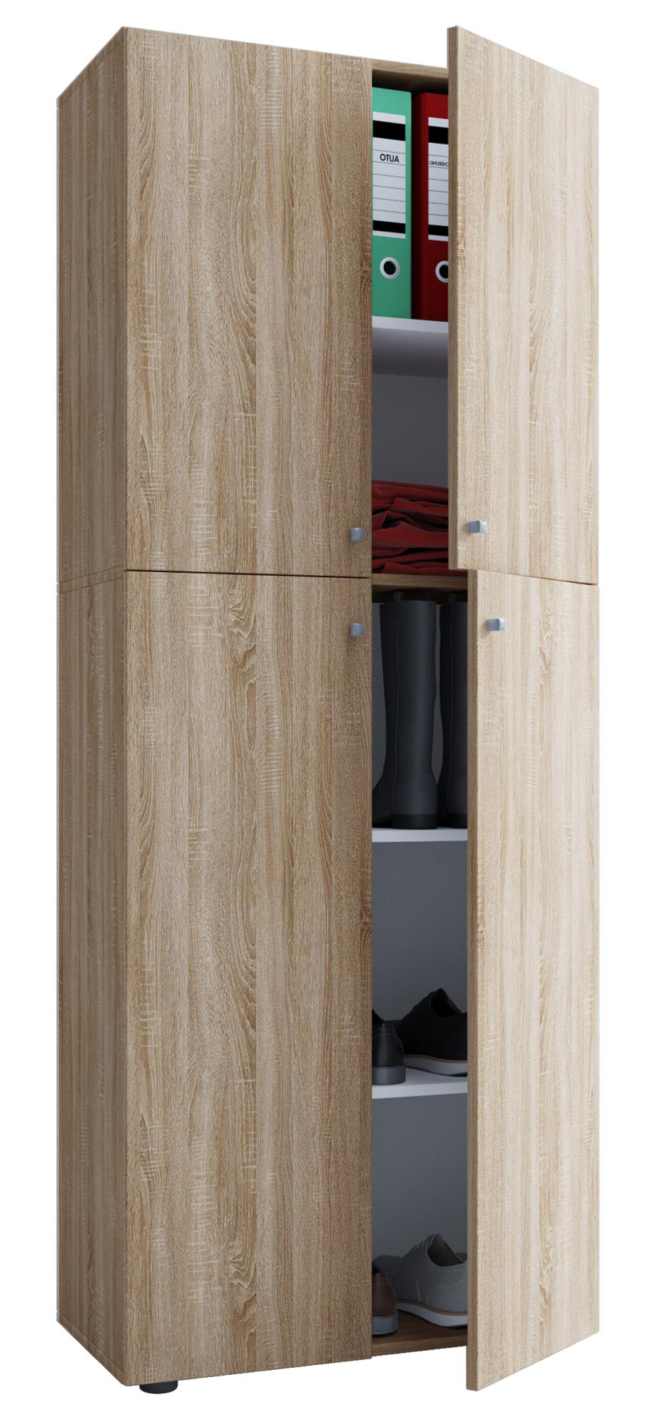Lona Armoire universelle, armoire à habits, 4 portes, imitation chêne