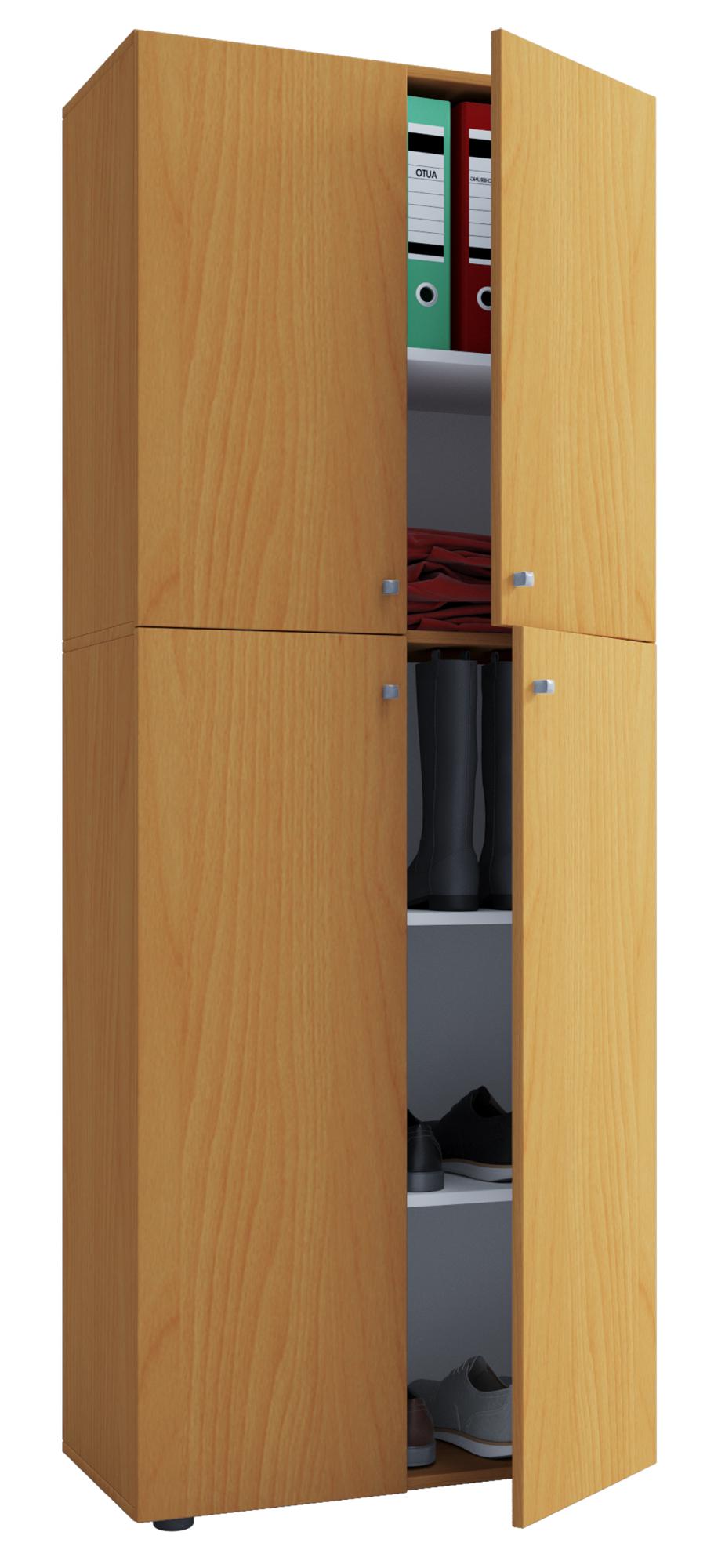 Lona Armoire universelle, armoire à habits, 4 portes, imitation hêtre