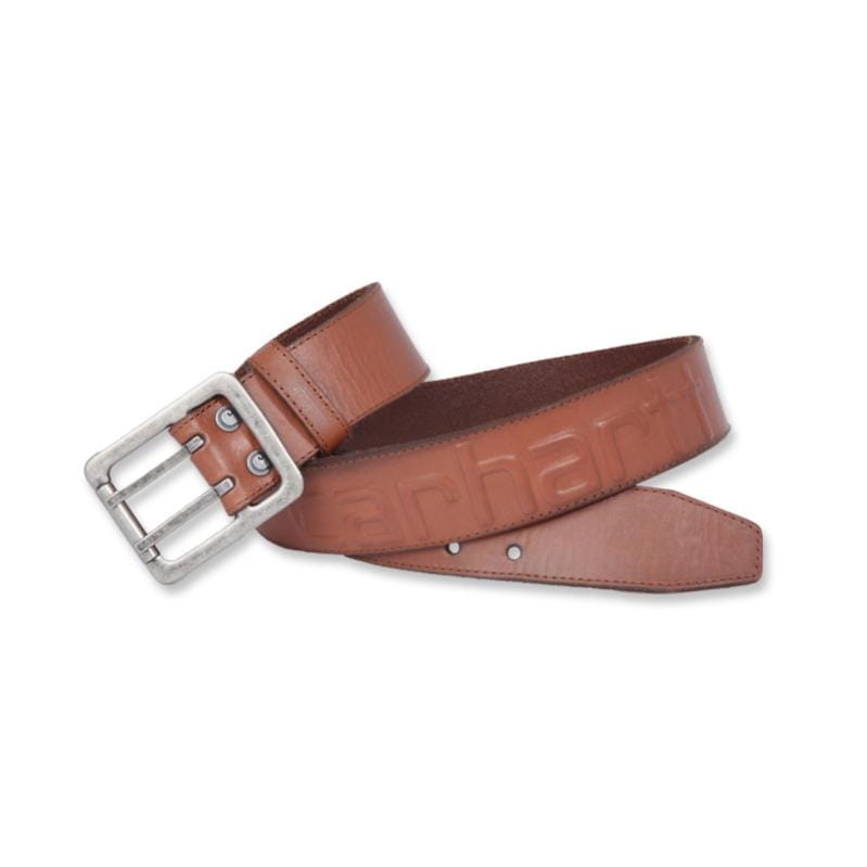 Ceinture cuir double ardillon logo emboss CARHARTT Marron