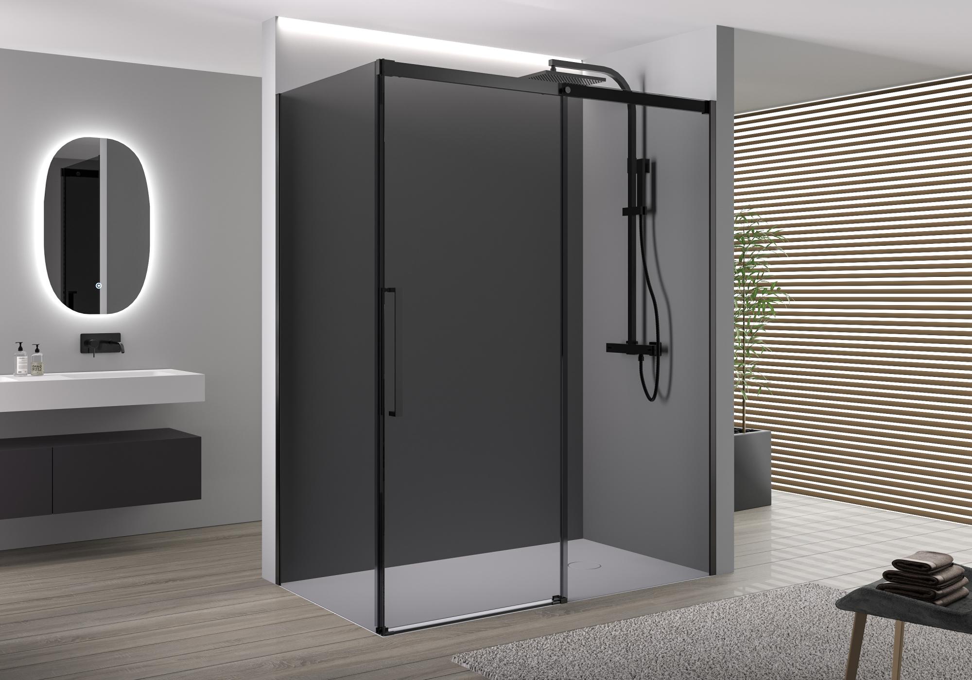 BERNSTEIN - Cabine de douche verre gris fumé intégrale d'angle porte