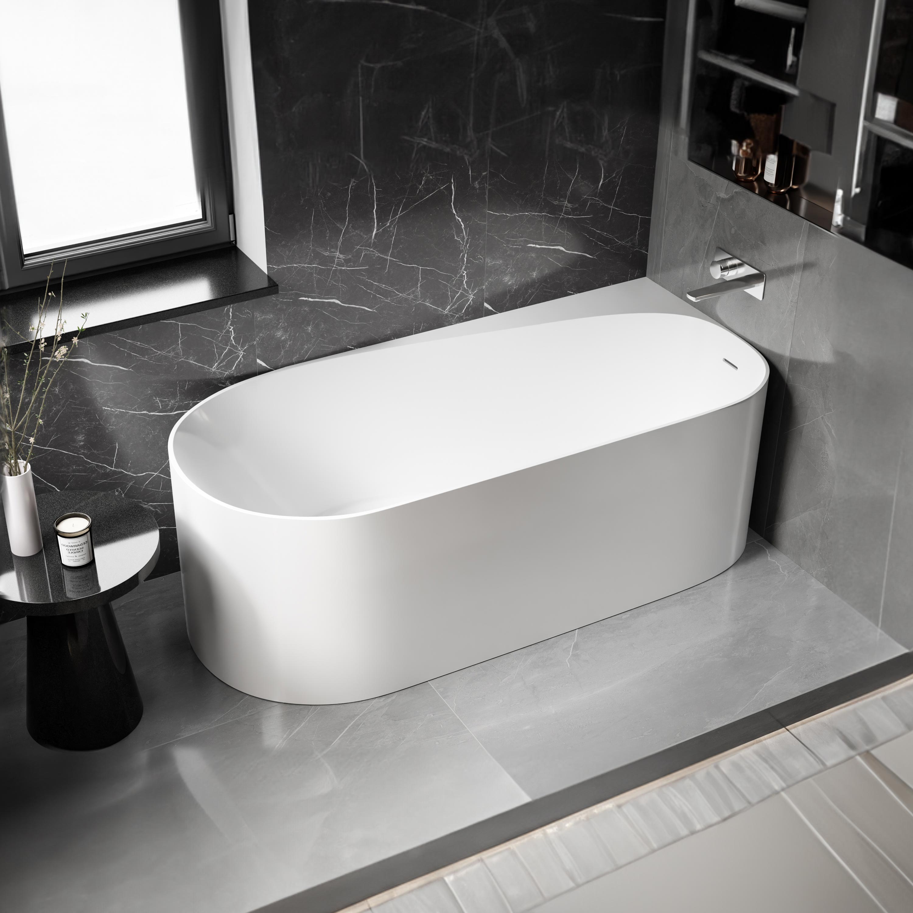 BERNSTEIN Baignoire d'angle semiîlot Acrylique Ovale Moderne pour