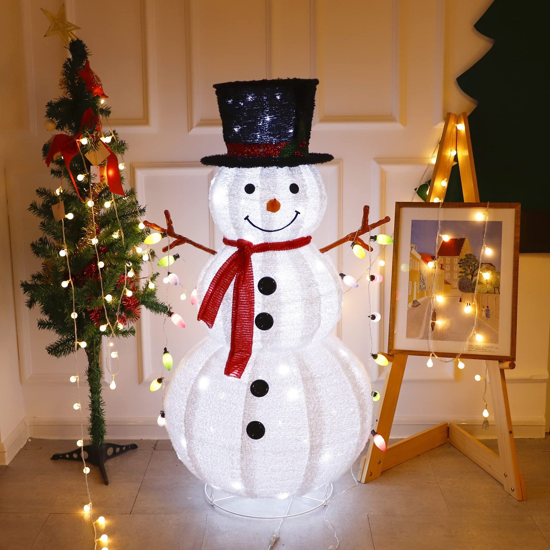 Bonhomme de neige lumineux, décorations de noël, bonhomme de neige