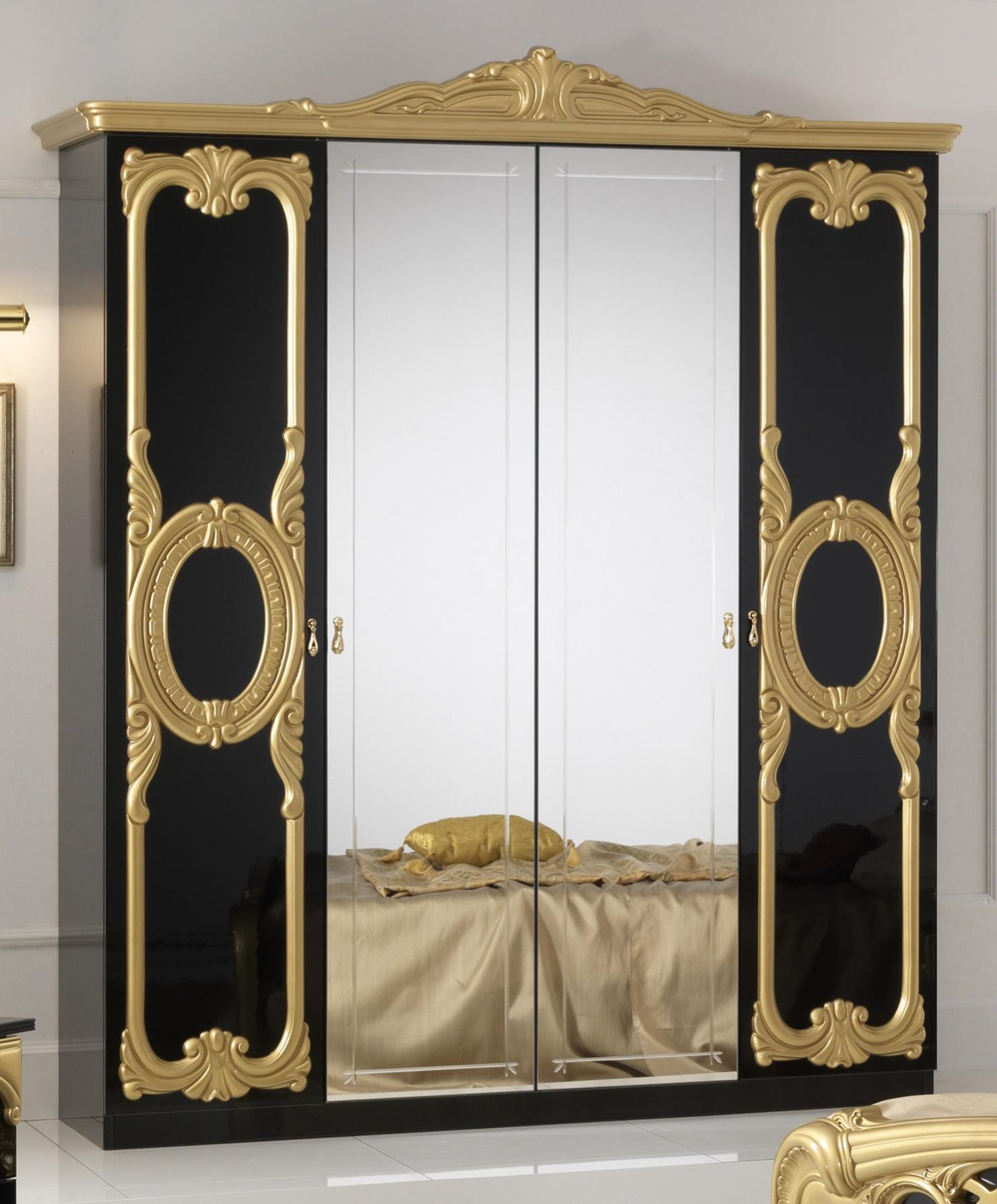 Armoire 4 portes bois brillant noir et doré Crissie Leroy Merlin
