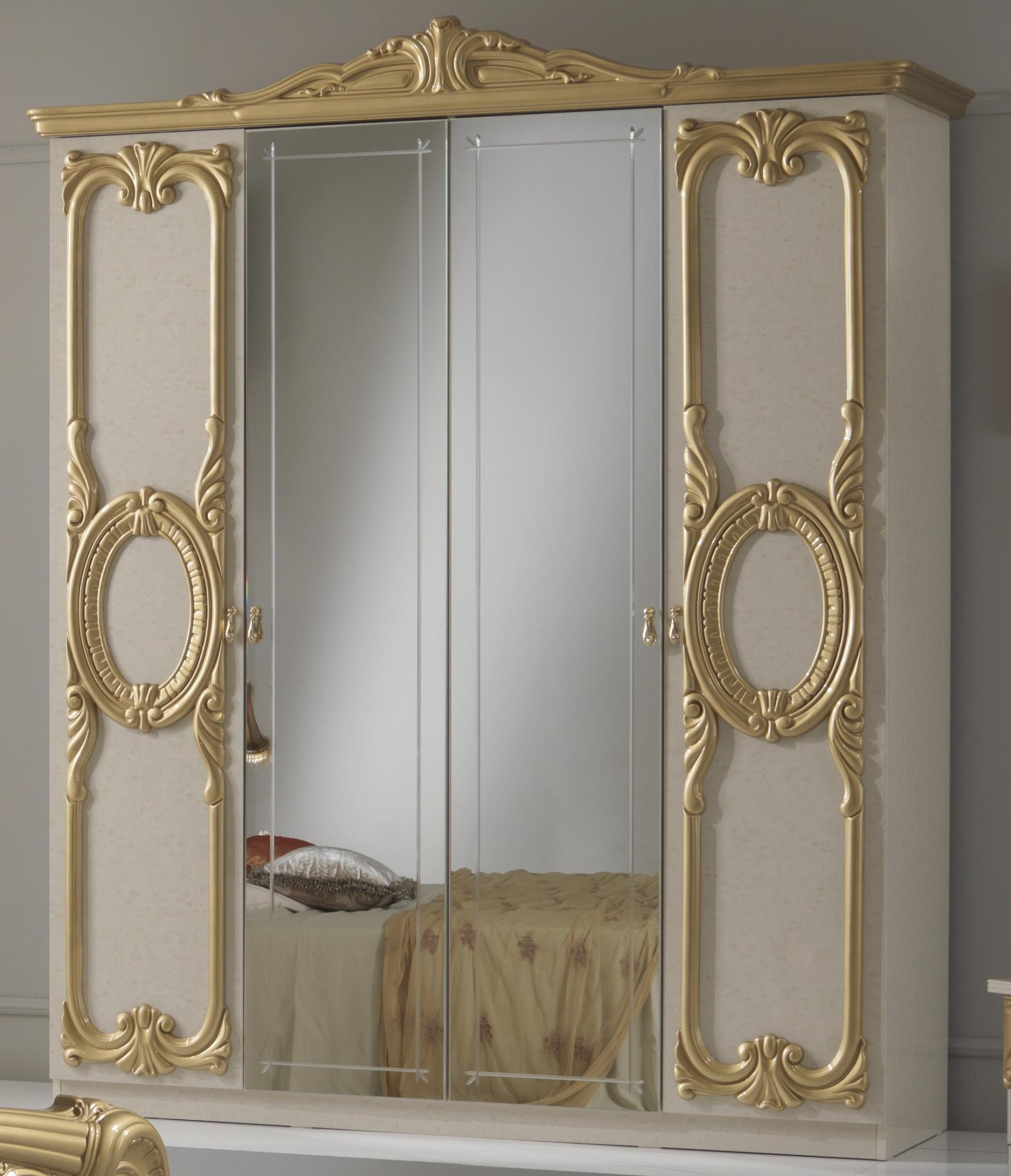 Armoire 4 portes bois brillant beige et doré Crissie Leroy Merlin